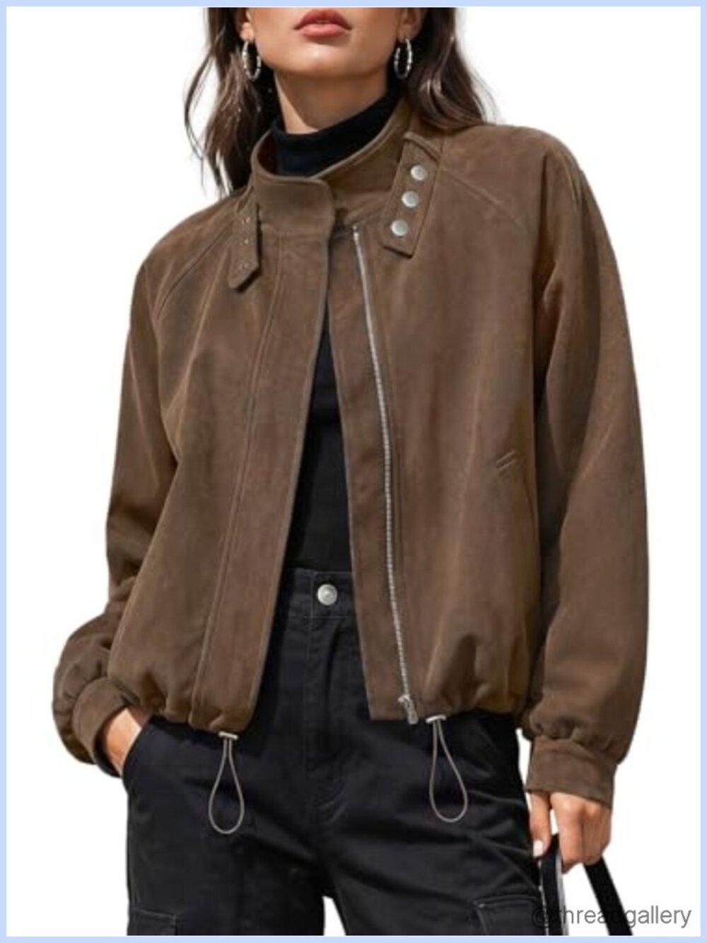 Faux Suede Bomber Jacket Cropped Zip Up Shacket Women's